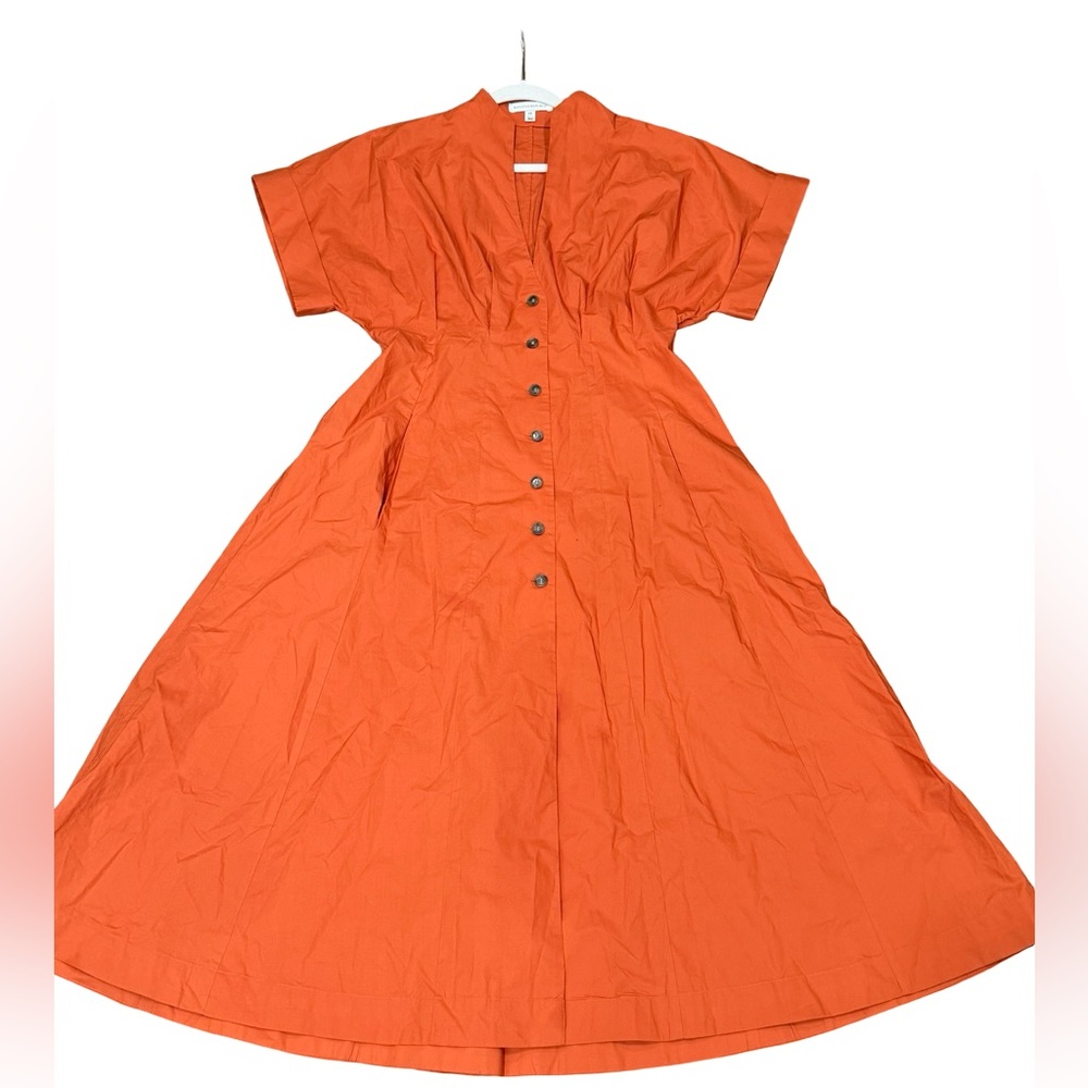 Banana‎ Republic Cotton Poplin Shirt Dress Sunset Orange Size 10 Petite - Picture 4 of 16